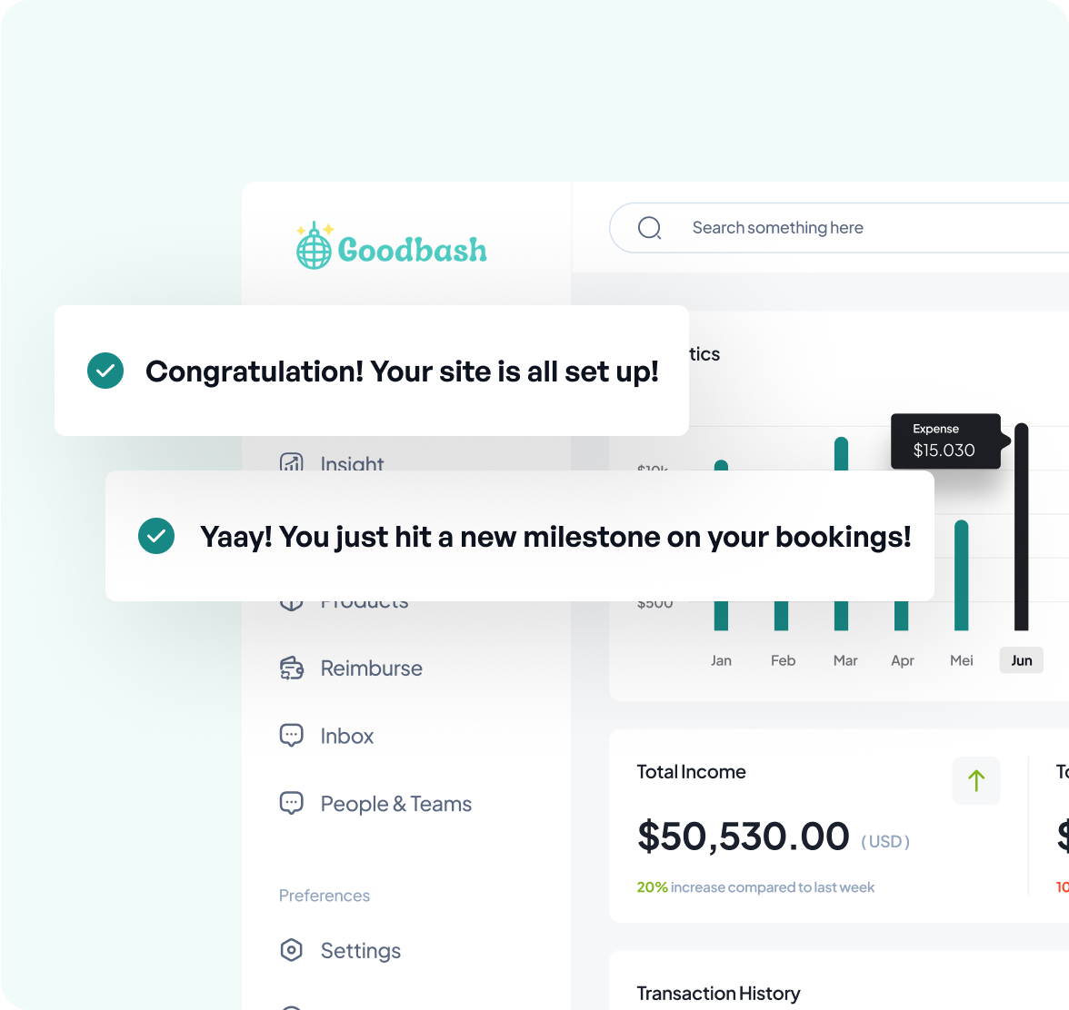 The vendor dashboard on GoodBash